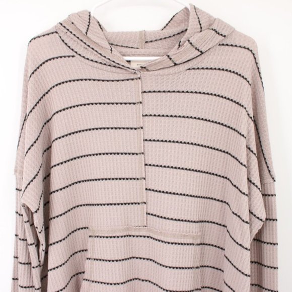 Billabong Waffle Knit Striped Beige Pullover Hooded Sweatshirt Surfer Size S - Picture 2 of 6